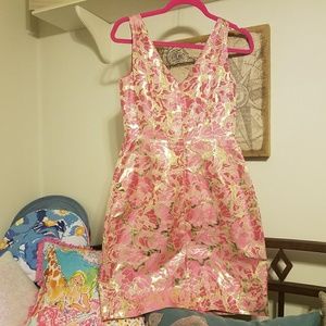 EUC Kiki Metallic Gold Jacquard Dress