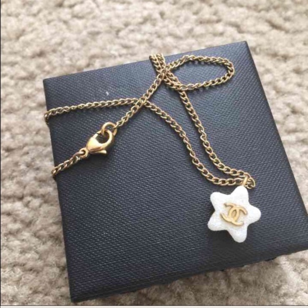 Authentic Chanel white sugar coat star necklace