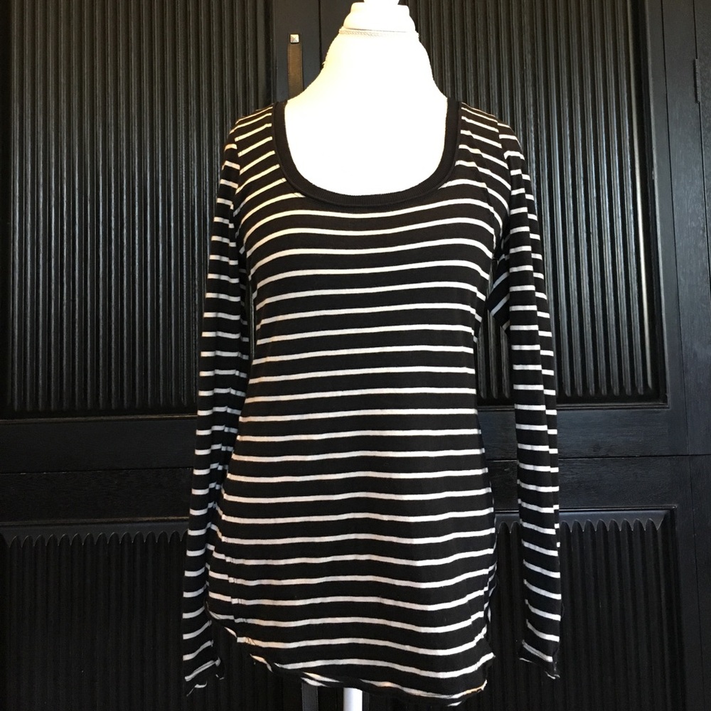 Free People Black & White Striped Scoopneck Shirt