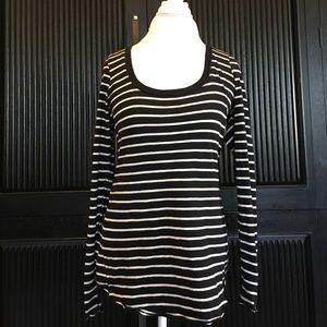 Free People Black & White Striped Scoopneck Shirt