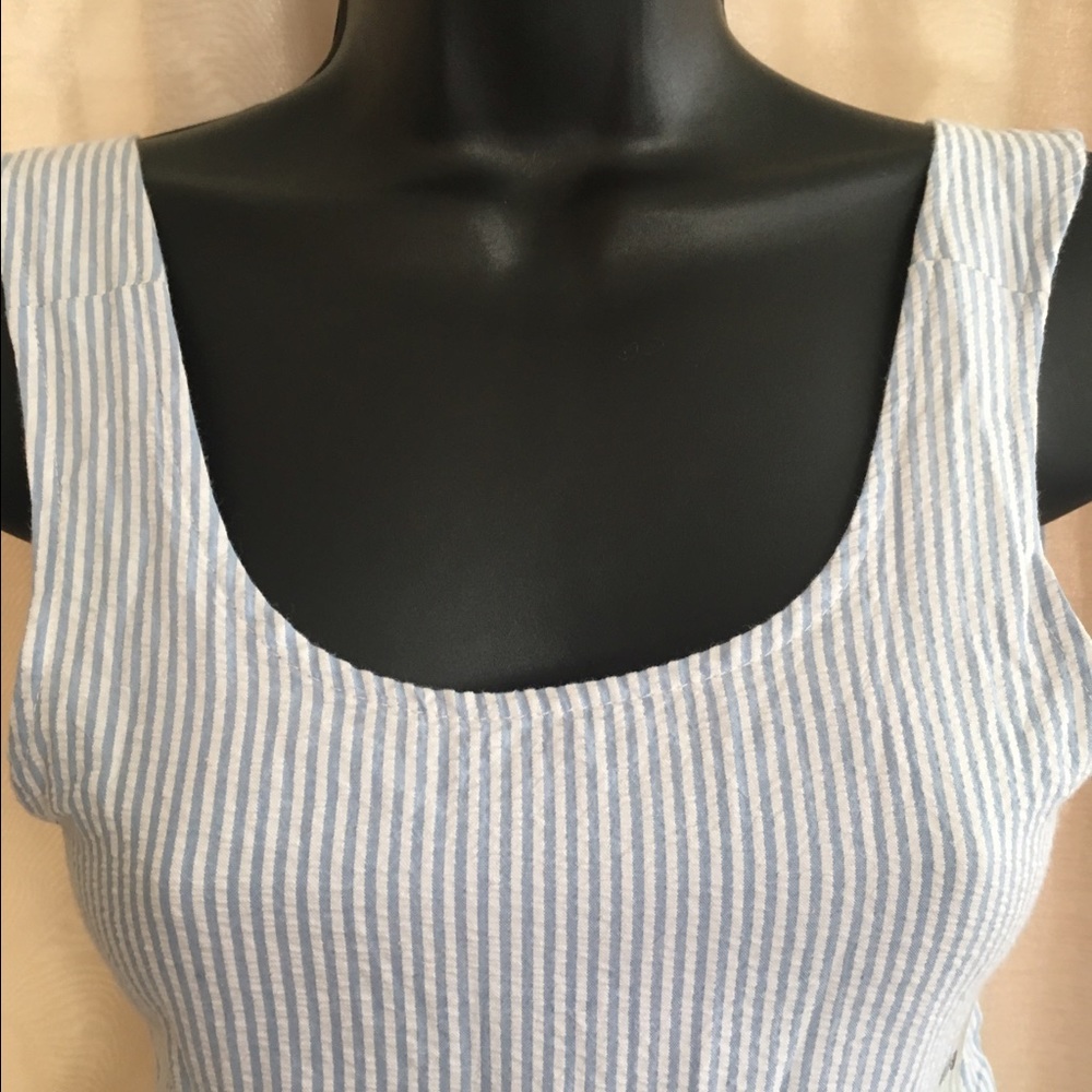 Blue & White Pinstripe Dress 👗 100% Cotton NWOT - Picture 2 of 4