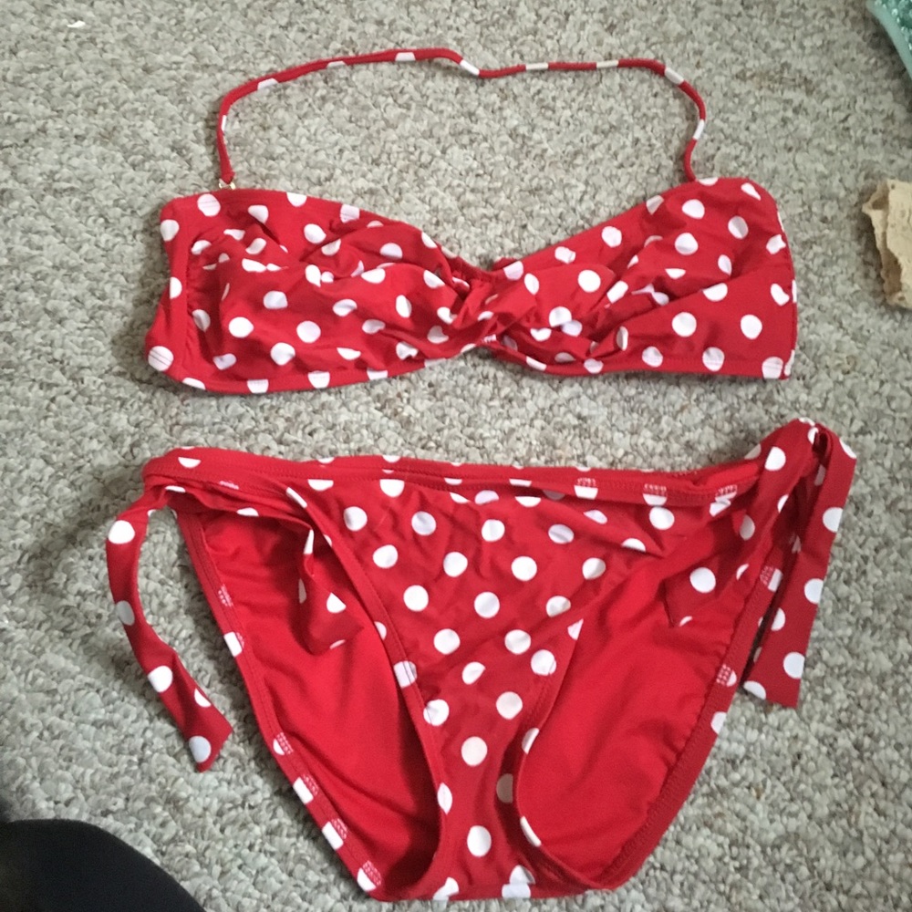 Red and white polka dot bikini