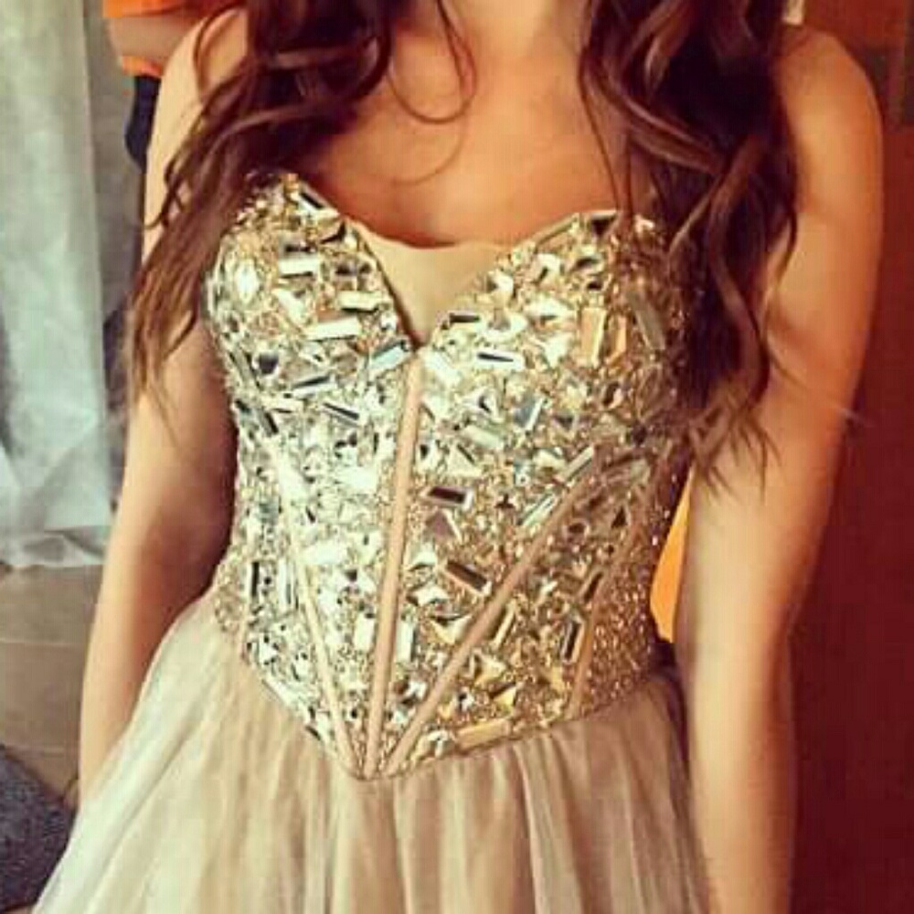 Sherri Hill Princess Beaded Ball Gown Champagne