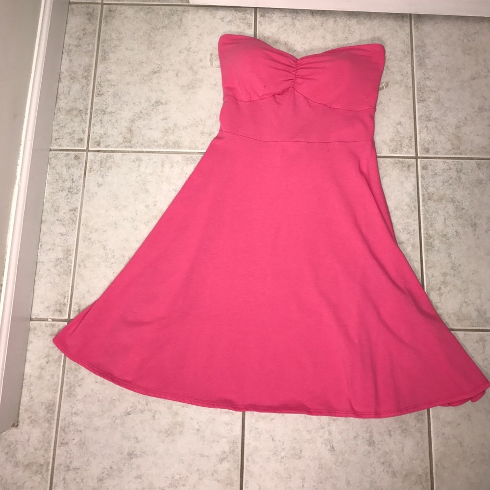 Hot pink strapless flowy sundress