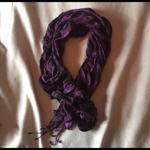 Crinkled Ruched Purple & Black Plaid Scarf