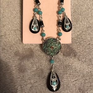Green/ dark brown earrings and necklace
