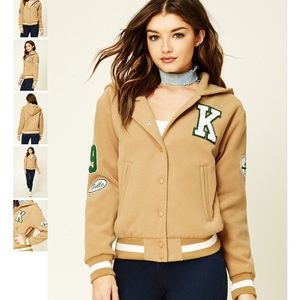 Patched Hooded Varsity Jacket
