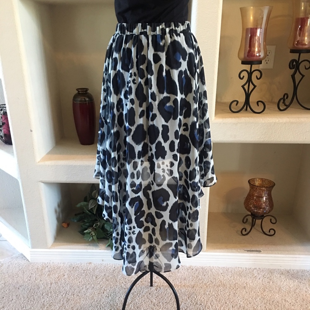 Kardashian Kollection high-low blue leopard skirt