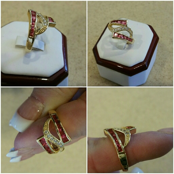 Genuine Ruby and White Zircon Ring size 6 - Picture 2 of 4