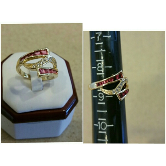 Genuine Ruby and White Zircon Ring size 6 - Picture 4 of 4