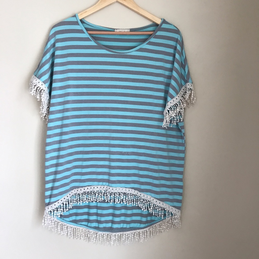 Anthropologie Striped Fringe Top