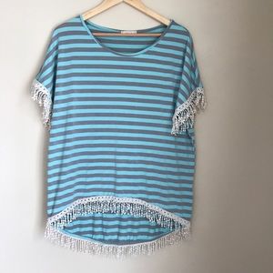 Anthropologie Striped Fringe Top