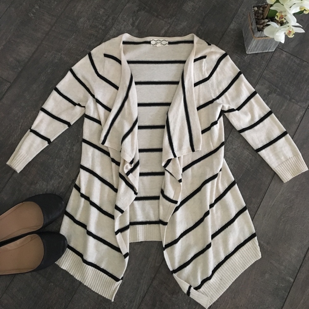 Open Draped Striped Cardigan