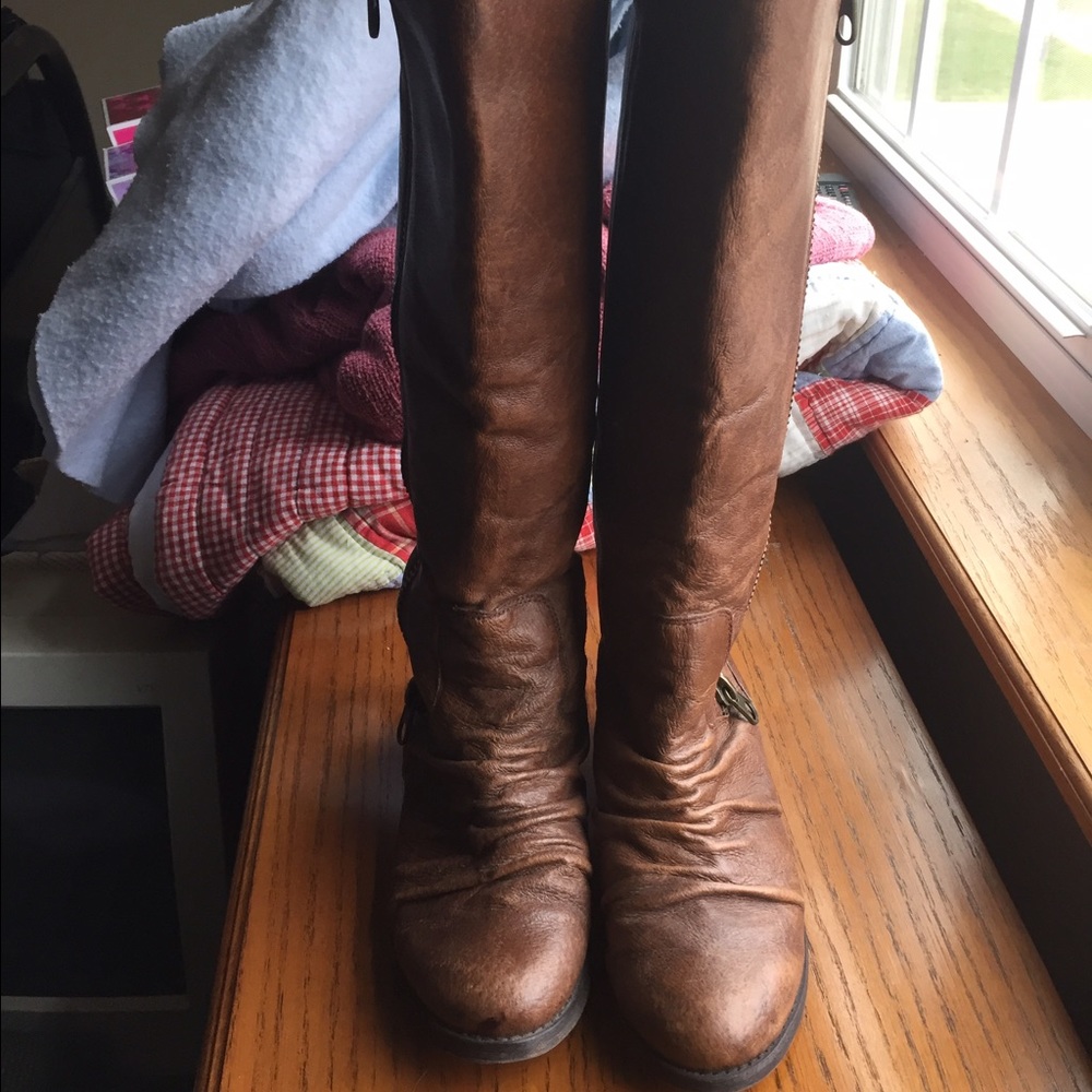 Women's size 9 tall, brown, leather fashion boots