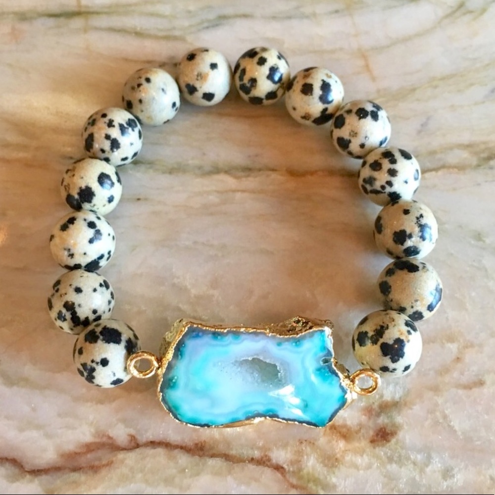 Druzy Dalmatian Jasper Bracelet - Picture 5 of 8