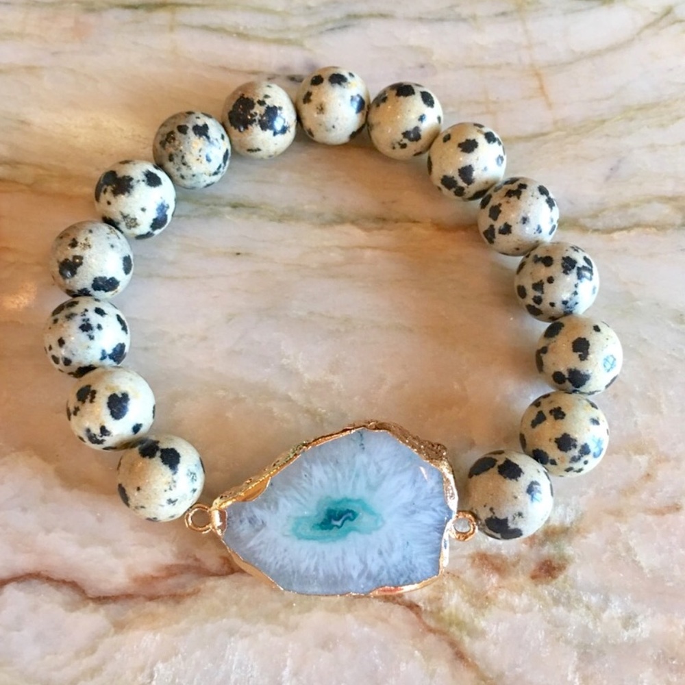 Druzy Dalmatian Jasper Bracelet - Picture 6 of 8