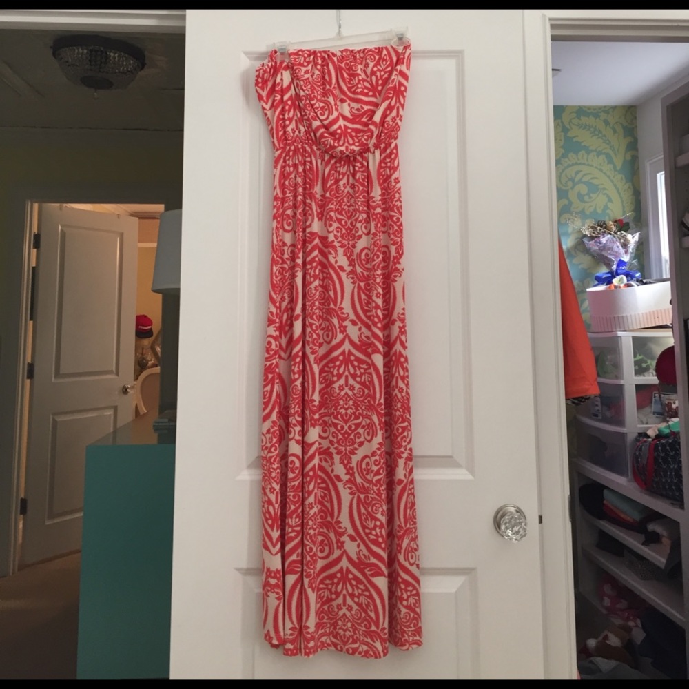 Coral printed maxi