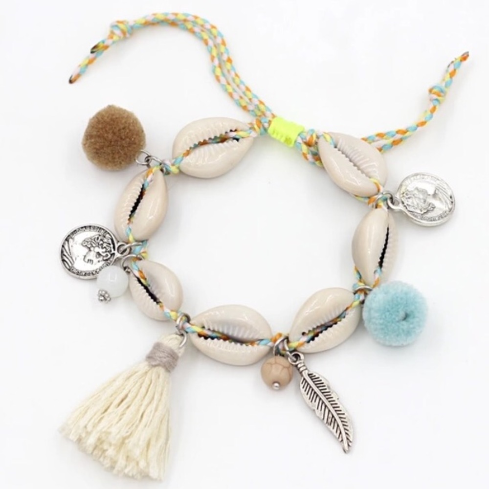 💥HP 6/11🏆 Cowrie Seashell Bracelet PomPom Tassel