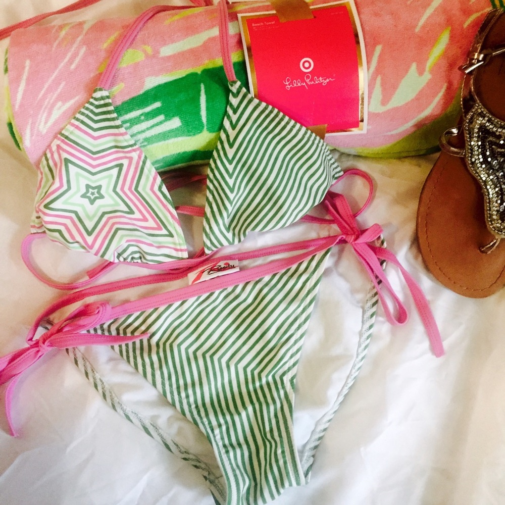 👙 Rusty brand M green pink and white bikini 👙