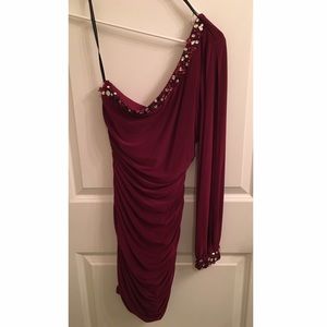 One Sleeve Maroon Body-Con Dress