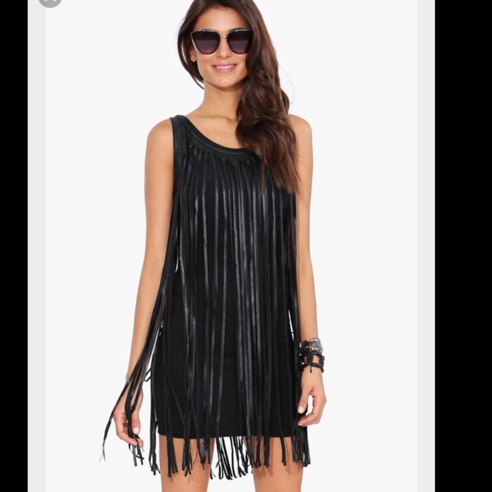 Black leather fringe dress