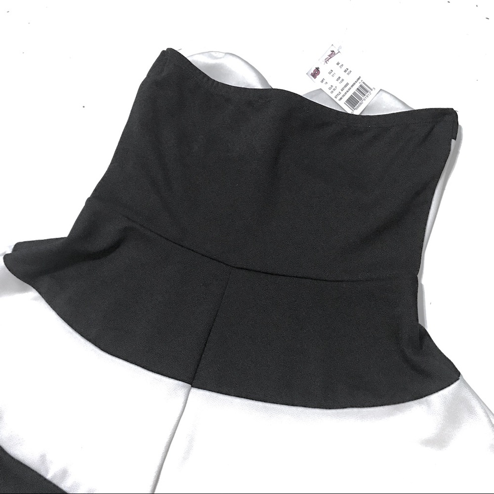 SOLD. Sweetheart Strapless B&W Striped Dress - Picture 3 of 4