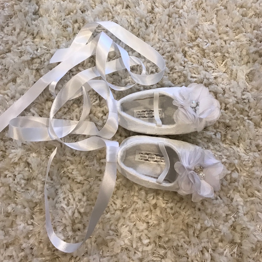 Custom made white lace infant ballerina shoes