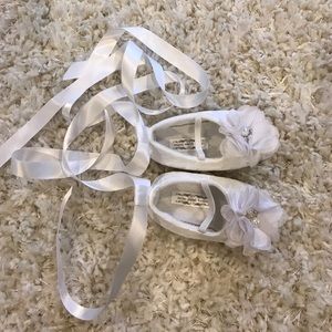 Custom made white lace infant ballerina shoes
