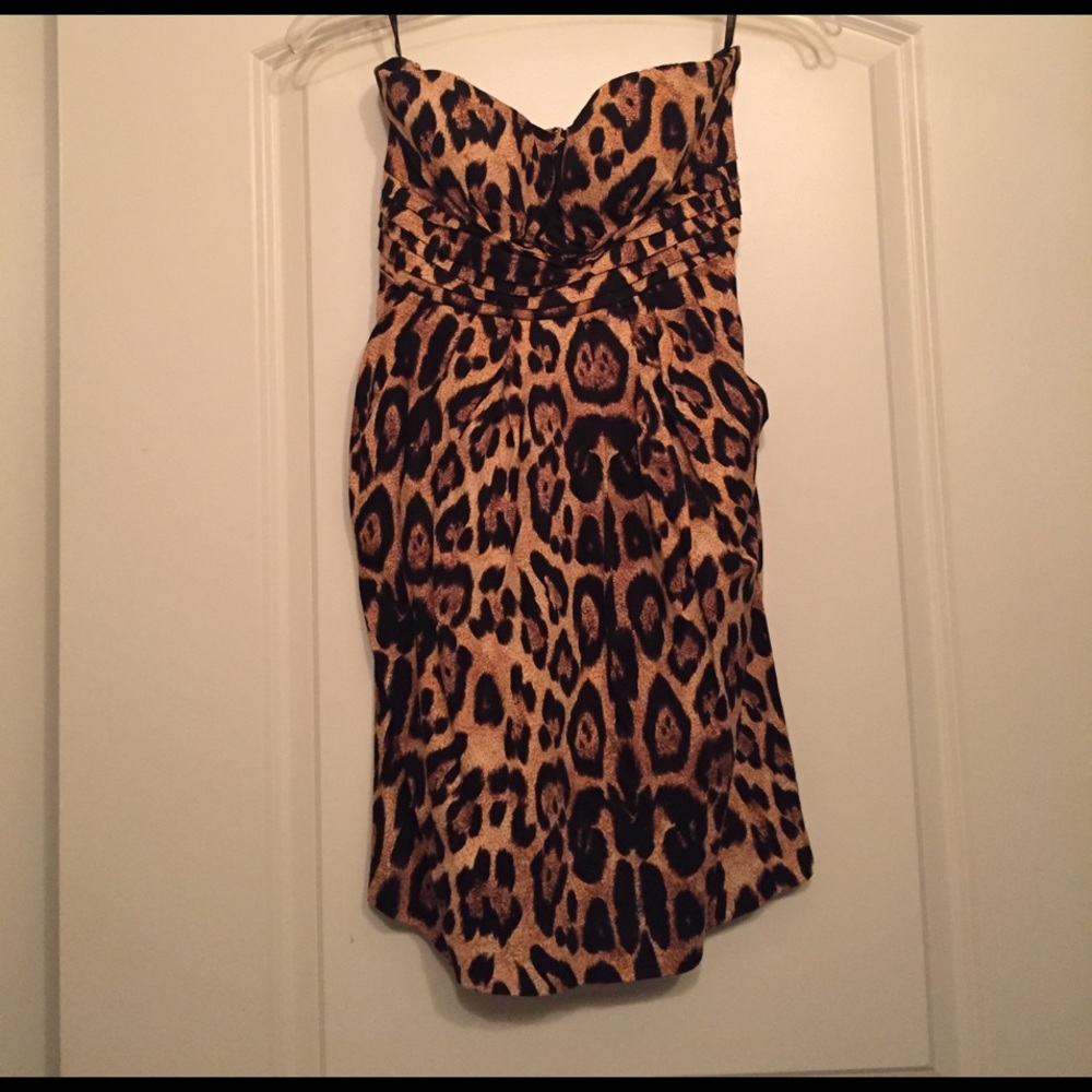 Leopard print strapless cocktail dress