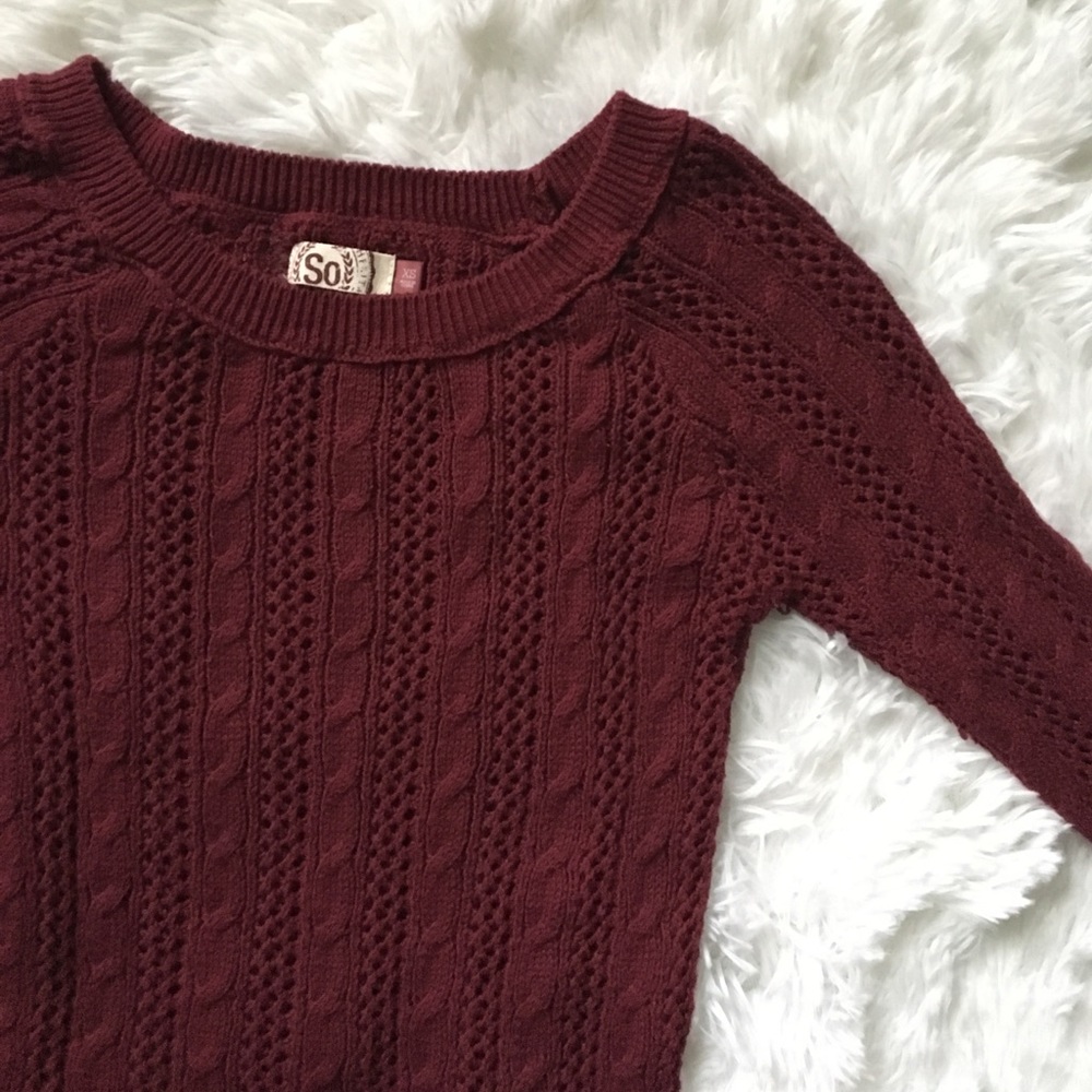 Merlot Open Cable Knit Sweater