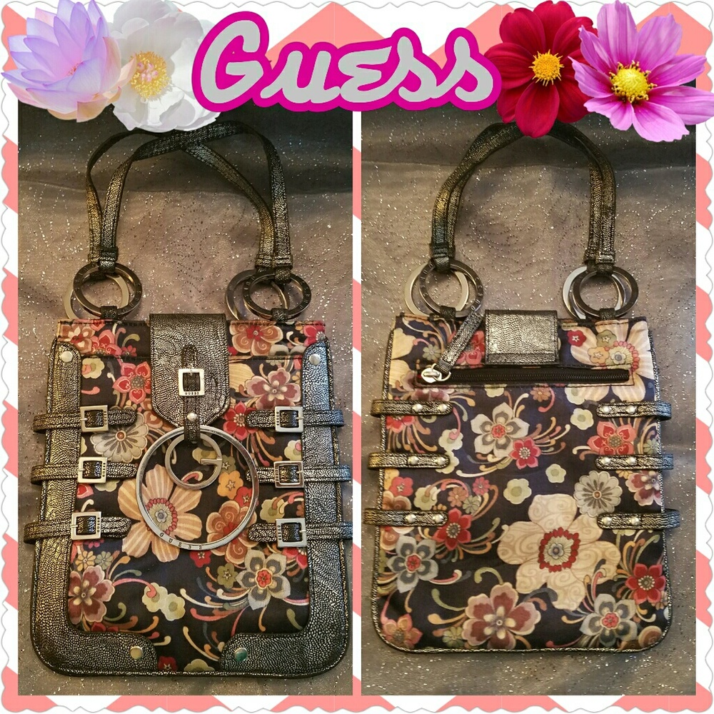 NWOT Guess Metallic & Floral Printed Small Handbag