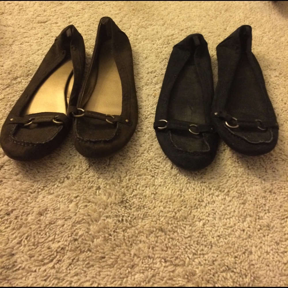 Brown and black suede flats, gently used