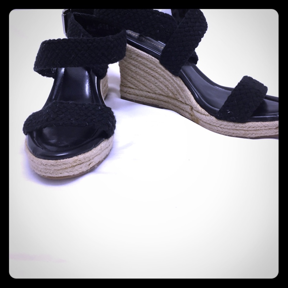 New Arturo Chang Black Wedge w/ Cork Heel Sz 40