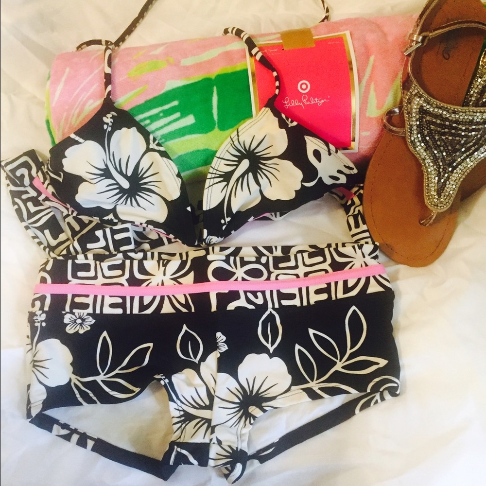 Hibiscus flower pattern back and white bikini M