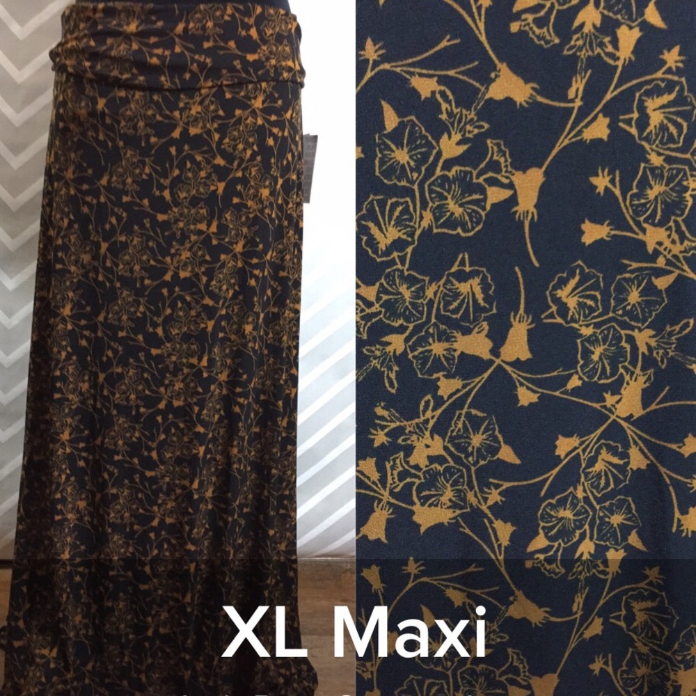LulaRoe Maxi Skirt Black and Mustard XL