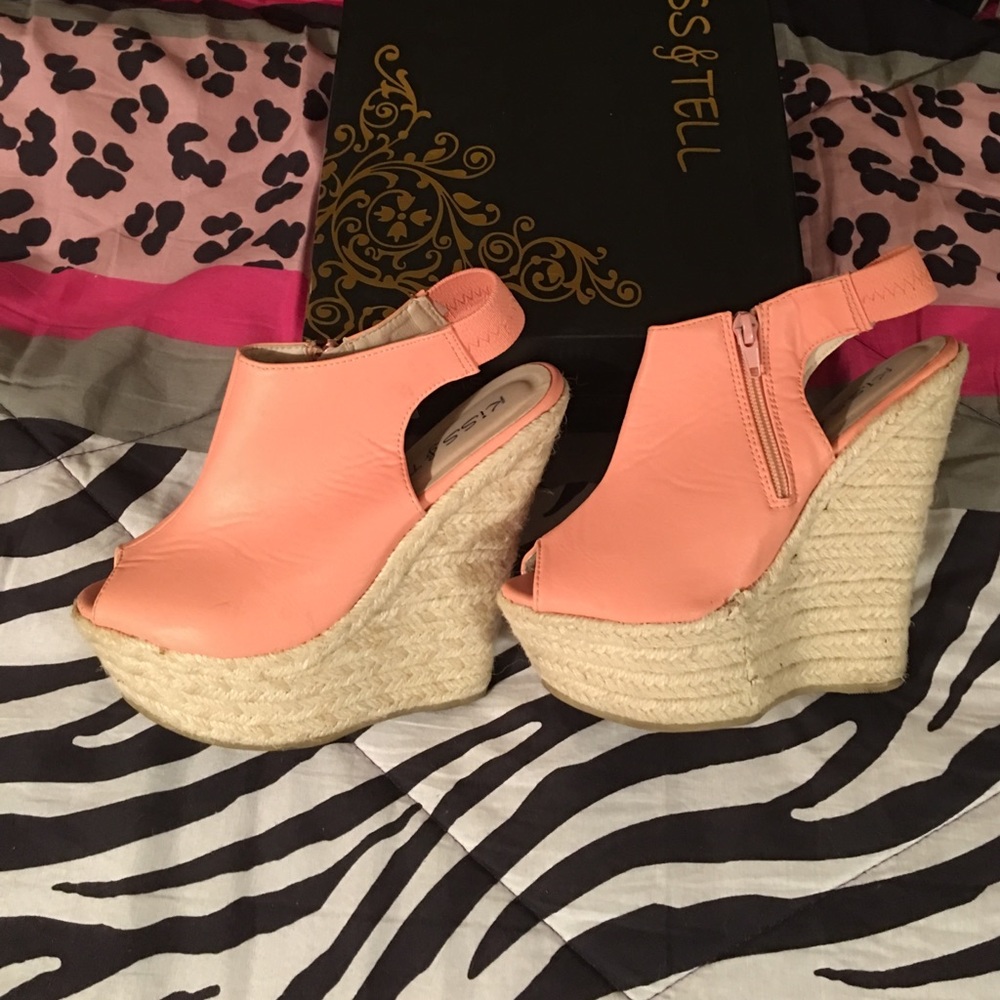 Kiss and Tell Peach Espadrille Wedge Heels
