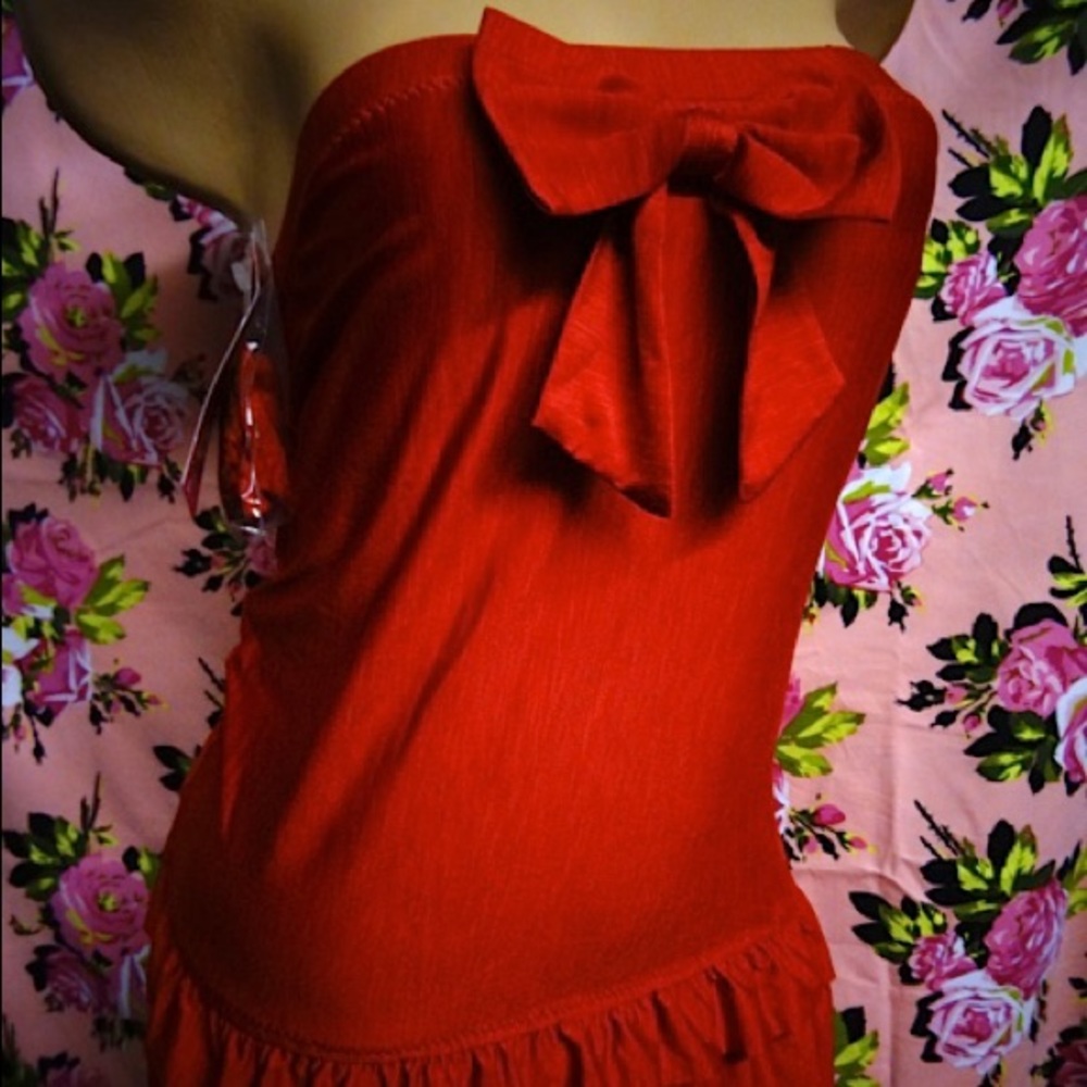 Betsey Johnson red bow barbie swimdress ruffle vintage one piece swimsuit retro