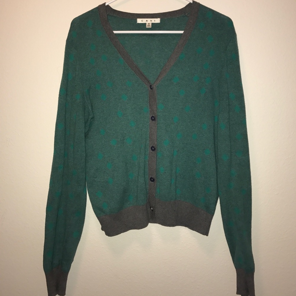 CAbi green polka dot cardigan