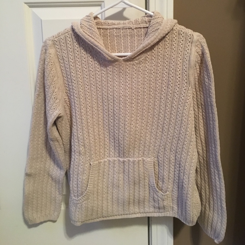Linen/Cotton Beige Hoodie Sweater