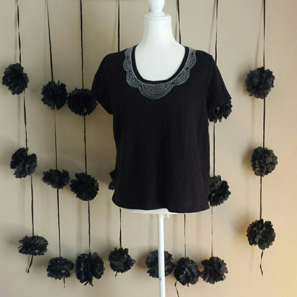 St. John's Bay XLarge Petite Beaded Black T-shirt