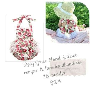 SALE! FLORAL LACE Romper & Lace Headband