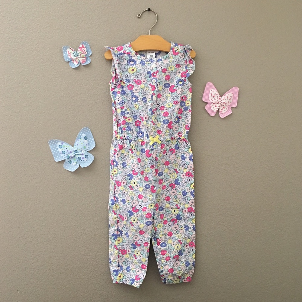 Carter's Floral Flutter-Sleeve Jumpsuit