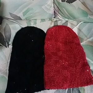 Red and black low hanging hats