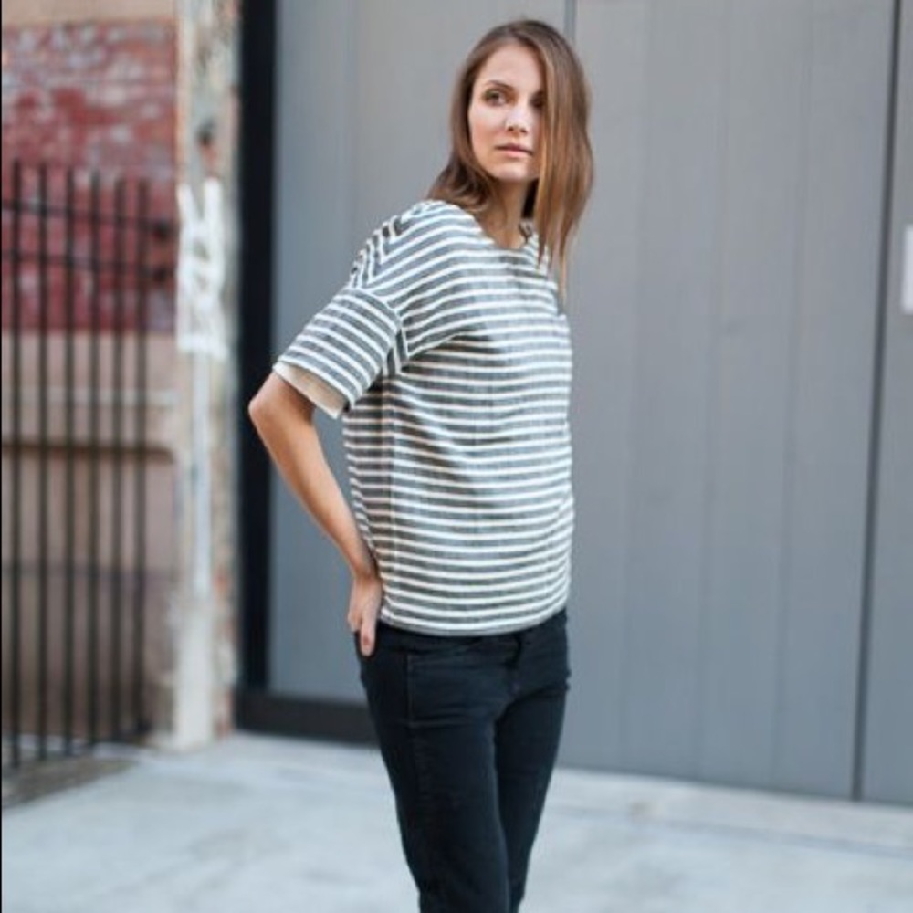 Drop Sleeve Shirt - ocean grey stripe