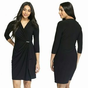 NWT Emma & Michele Faux Wrap Draped Black Dress