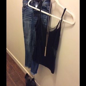 Black mesh cutout top