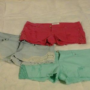 Three Lace, Distressed Denim Shorts