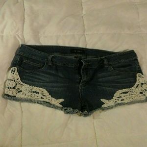 Denim Shorts with Crochet Trim
