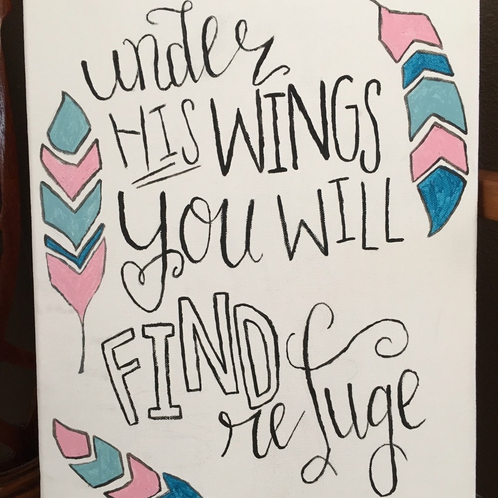 "Under His Wings" decorative sign.