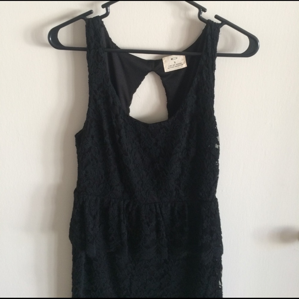 Pins Needles Black lace peplum open back dress S